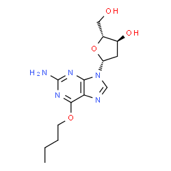 ChemSpider 2D Image | 6-Butoxy-9-(2-deoxy-beta-D-erythro-pentofuranosyl)-9H-purin-2-amine | C14H21N5O4