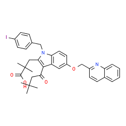 ChemSpider 2D Image | 3-[3-(3,3-Dimethylbutanoyl)-1-(4-iodobenzyl)-5-(2-quinolinylmethoxy)-1H-indol-2-yl]-2,2-dimethylpropanoic acid | C36H37IN2O4