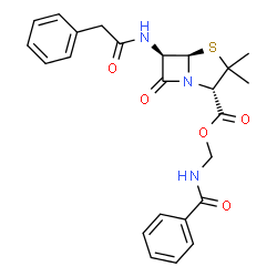 ChemSpider 2D Image | (Benzoylamino)methyl (2S,5R,6R)-3,3-dimethyl-7-oxo-6-[(phenylacetyl)amino]-4-thia-1-azabicyclo[3.2.0]heptane-2-carboxylate | C24H25N3O5S