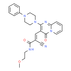 ChemSpider 2D Image | (2E)-2-Cyano-N-(2-methoxyethyl)-3-[4-oxo-2-(4-phenyl-1-piperazinyl)-4H-pyrido[1,2-a]pyrimidin-3-yl]acrylamide | C25H26N6O3