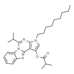 ChemSpider 2D Image | 5-Isopropyl-3-nonyl-3H-pyrrolo[2',3':4,5]pyrimido[1,6-a]benzimidazol-1-yl 2-methylpropanoate | C28H38N4O2