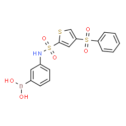 ChemSpider 2D Image | 3-(4-BENZENESULFONYL-THIOPHENE-2-SULFONYLAMINO)-PHENYLBORONIC ACID | C16H14BNO6S3