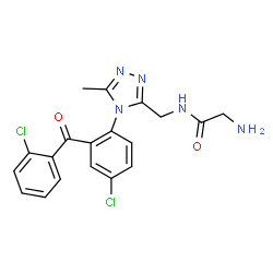 ChemSpider 2D Image | N-({4-[4-Chloro-2-(2-chlorobenzoyl)phenyl]-5-methyl-4H-1,2,4-triazol-3-yl}methyl)glycinamide | C19H17Cl2N5O2