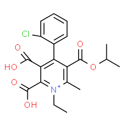 ChemSpider 2D Image | 2,3-Dicarboxy-4-(2-chlorophenyl)-1-ethyl-5-(isopropoxycarbonyl)-6-methylpyridinium | C20H21ClNO6