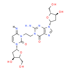 ChemSpider 2D Image | 2-Amino-9-[(2R,4S,5R)-4-hydroxy-5-(hydroxymethyl)tetrahydro-2-furanyl]-1-{2-[(6E)-3-[(2R,4S,5R)-4-hydroxy-5-(hydroxymethyl)tetrahydro-2-furanyl]-6-imino-2-oxo-3,6-dihydro-1(2H)-pyrimidinyl]ethyl}-1,9-
dihydro-6H-purin-6-one | C21H28N8O8