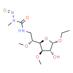 ChemSpider 2D Image | Ethyl 6-deoxy-3,5-di-O-methyl-6-{[methyl(nitroso)carbamoyl]amino}-alpha-D-glucofuranoside | C12H23N3O7