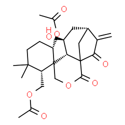 ChemSpider 2D Image | [(2R,6S,6'S,7'S,9'R)-6-Acetoxy-7'-hydroxy-3,3-dimethyl-10'-methylene-2',11'-dioxo-3'-oxaspiro[cyclohexane-1,5'-tricyclo[7.2.1.0~1,6~]dodecan]-2-yl]methyl acetate | C24H32O8