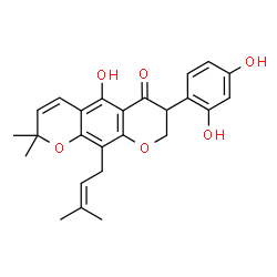ChemSpider 2D Image | 7-(2,4-Dihydroxyphenyl)-5-hydroxy-2,2-dimethyl-10-(3-methyl-2-buten-1-yl)-7,8-dihydro-2H,6H-pyrano[3,2-g]chromen-6-one | C25H26O6