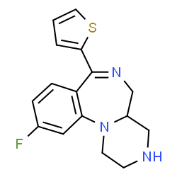 ChemSpider 2D Image | 10-fluoro-1,2,3,4,4a,5-hexahydro-7-(2-thienyl)pyrazino(1,2-a)(1,4)benzodiazepine | C16H16FN3S