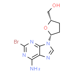 ChemSpider 2D Image | [(2S,5R)-5-(6-Amino-2-bromo-9H-purin-9-yl)tetrahydro-2-furanyl]methanol | C10H12BrN5O2