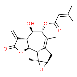 ChemSpider 2D Image | (3aR,4R,5R,7aR,8aS,8bS,8cS)-4-Hydroxy-6,8a-dimethyl-3-methylene-2-oxo-2,3,3a,4,5,7,7a,8a,8b,8c-decahydrooxireno[2,3]azuleno[4,5-b]furan-5-yl 3-methyl-2-butenoate | C20H24O6