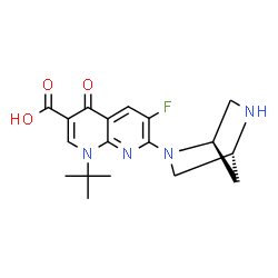 ChemSpider 2D Image | 1-tert-butyl-7-[(1r,4r)-2,5-diazabicyclo[2.2.1]hept-2-yl]-6-fluoro-4-oxo-1,4-dihydro-1,8-naphthyridine-3-carboxylic acid | C18H21FN4O3
