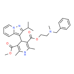 ChemSpider 2D Image | 2-[Benzyl(methyl)amino]ethyl methyl 4-(2-isopropylpyrazolo[1,5-a]pyridin-3-yl)-2,6-dimethyl-1,4-dihydro-3,5-pyridinedicarboxylate | C30H36N4O4