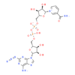 ChemSpider 2D Image | [[(2R,3S,4R,5R)-5-(6-amino-2-azido-purin-9-yl)-3,4-dihydroxy-tetrahydrofuran-2-yl]methoxy-hydroxy-phosphoryl] [(2R,3S,4R,5R)-5-(3-carbamoylpyridin-1-ium-1-yl)-3,4-dihydroxy-tetrahydrofuran-2-yl]methyl phosphate | C21H26N10O14P2