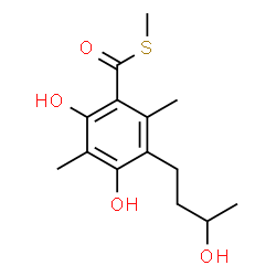 ChemSpider 2D Image | S-Methyl 2,4-dihydroxy-5-(3-hydroxybutyl)-3,6-dimethylbenzenecarbothioate | C14H20O4S