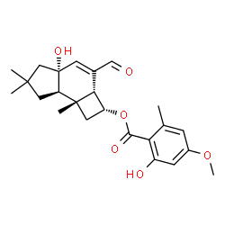 ChemSpider 2D Image | (2R,2aR,4aR,7aR,7bS)-3-Formyl-4a-hydroxy-6,6,7b-trimethyl-2,2a,4a,5,6,7,7a,7b-octahydro-1H-cyclobuta[e]inden-2-yl 2-hydroxy-4-methoxy-6-methylbenzoate | C24H30O6