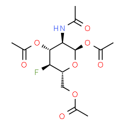 ChemSpider 2D Image | 2-Acetamido-1,3,6-tri-O-acetyl-2,4-dideoxy-4-fluoro-alpha-D-glucopyranose | C14H20FNO8