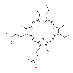 ChemSpider 2D Image | 3,3'-(7,12-Diethyl-3,8,13,17,21-pentamethyl-2,18-porphyrindiyl)dipropanoic acid | C35H40N4O4