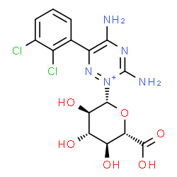 ChemSpider 2D Image | 3,5-Diamino-6-(2,3-dichlorophenyl)-2-Î²-D-glucopyranuronosyl-1,2,4-triazinium | C15H16Cl2N5O6