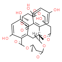 ChemSpider 2D Image | (7R,12S,16R,24R,28R)-2,4,12,19,21-Pentahydroxy-7,16,24,28-tetramethyl-12,13,28,29-tetrahydro-5H,7H,16H,24H-dibenzo[m,w][1,5,10,16,20]pentaoxacyclopentacosine-5,9,14,22,26(8H,11H,17H,25H)-pentone | C32H38O15