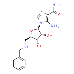 ChemSpider 2D Image | 5-Amino-1-[5-(benzylamino)-5-deoxy-beta-D-ribofuranosyl]-1H-imidazole-4-carboxamide | C16H21N5O4