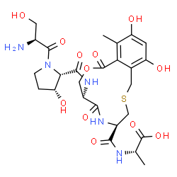 ChemSpider 2D Image | L-Seryl-(3R)-N-[(4R,7S)-4-{[(1S)-1-carboxyethyl]carbamoyl}-12,14-dihydroxy-11-methyl-6,10-dioxo-1,3,4,5,6,7,8,10-octahydro-9,2,5-benzoxathiazacyclododecin-7-yl]-3-hydroxy-L-prolinamide | C26H35N5O12S