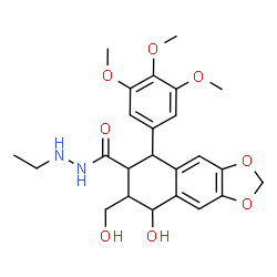 ChemSpider 2D Image | N'-Ethyl-8-hydroxy-7-(hydroxymethyl)-5-(3,4,5-trimethoxyphenyl)-5,6,7,8-tetrahydronaphtho[2,3-d][1,3]dioxole-6-carbohydrazide | C24H30N2O8