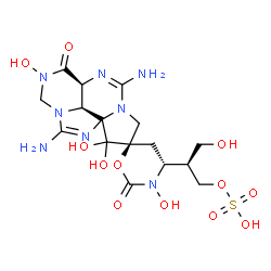 ChemSpider 2D Image | (2S)-2-[(3a'S,4R,6R,12a'S)-5',11'-Diamino-2',3,9',9'-tetrahydroxy-2,3'-dioxo-2',3',3a',12a'-tetrahydro-1'H-spiro[1,3-oxazinane-6,8'-pyrimido[1,6,5-gh]pyrrolo[1,2-c]purin]-4-yl]-3-hydroxypropyl hydroge
n sulfate | C16H24N8O12S