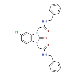 ChemSpider 2D Image | 2,2'-(5-Chloro-2-oxo-1H-benzimidazole-1,3(2H)-diyl)bis(N-benzylacetamide) | C25H23ClN4O3
