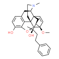 ChemSpider 2D Image | (5alpha,6beta,14beta,18R)-18-[(2R)-2-Hydroxy-4-phenyl-2-butanyl]-6-methoxy-17-methyl-7,8-didehydro-18,19-dihydro-4,5-epoxy-6,14-ethenomorphinan-3-ol | C30H35NO4