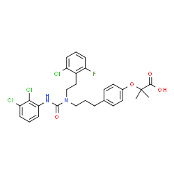 ChemSpider 2D Image | 2-[4-(3-{[2-(2-Chloro-6-fluorophenyl)ethyl][(2,3-dichlorophenyl)carbamoyl]amino}propyl)phenoxy]-2-methylpropanoic acid | C28H28Cl3FN2O4