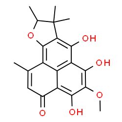 ChemSpider 2D Image | 4,6,7-Trihydroxy-5-methoxy-1,8,8,9-tetramethyl-8,9-dihydro-3H-phenaleno[1,2-b]furan-3-one | C20H20O6