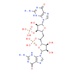 ChemSpider 2D Image | 2-Amino-9-{6-[(2R,3S,4R,5R)-5-(2-amino-6-oxo-3,6-dihydro-9H-purin-9-yl)-4-hydroxy-3-(phosphonooxy)tetrahydro-2-furanyl]-6-deoxy-5-O-phosphono-beta-D-allofuranosyl}-3,9-dihydro-6H-purin-6-one | C20H26N10O15P2