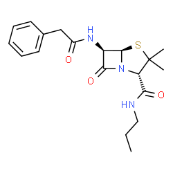 ChemSpider 2D Image | (2S,5R,6R)-3,3-Dimethyl-7-oxo-6-[(phenylacetyl)amino]-N-propyl-4-thia-1-azabicyclo[3.2.0]heptane-2-carboxamide | C19H25N3O3S
