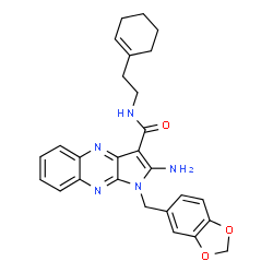 ChemSpider 2D Image | 2-Amino-1-(1,3-benzodioxol-5-ylmethyl)-N-[2-(1-cyclohexen-1-yl)ethyl]-1H-pyrrolo[2,3-b]quinoxaline-3-carboxamide | C27H27N5O3