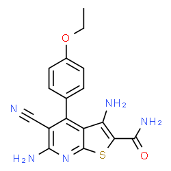 ChemSpider 2D Image | 3,6-diamino-5-cyano-4-(4-ethoxyphenyl)thieno[2,3-b]pyridine-2-carboxamide | C17H15N5O2S