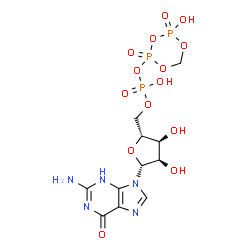 ChemSpider 2D Image | 5'-O-{Hydroxy[(4-hydroxy-2,4-dioxido-1,3,5,2,4-trioxadiphosphinan-2-yl)oxy]phosphoryl}guanosine | C11H16N5O14P3