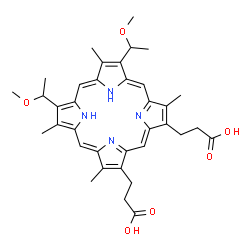 ChemSpider 2D Image | 3,3'-[7,12-Bis(1-methoxyethyl)-3,8,13,17-tetramethyl-2,18-porphyrindiyl]dipropanoic acid | C36H42N4O6