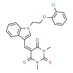 ChemSpider 2D Image | 5-({1-[2-(2-Chlorophenoxy)ethyl]-1H-indol-3-yl}methylene)-1,3-dimethyl-2,4,6(1H,3H,5H)-pyrimidinetrione | C23H20ClN3O4