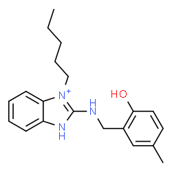 ChemSpider 2D Image | 2-[(2-Hydroxy-5-methylbenzyl)amino]-3-pentyl-1H-benzimidazol-3-ium | C20H26N3O