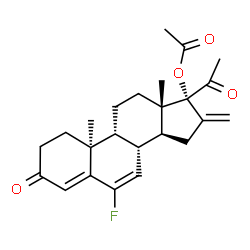 ChemSpider 2D Image | (9beta,10alpha)-6-Fluoro-16-methylene-3,20-dioxopregna-4,6-dien-17-yl acetate | C24H29FO4
