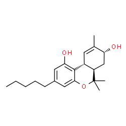 ChemSpider 2D Image | (6aR,8R,10aR)-6,6,9-Trimethyl-3-pentyl-6a,7,8,10a-tetrahydro-6H-benzo[c]chromene-1,8-diol | C21H30O3