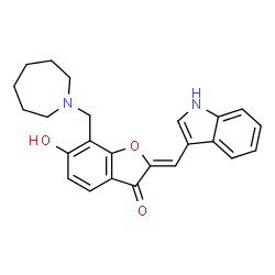 ChemSpider 2D Image | (2Z)-7-(1-Azepanylmethyl)-6-hydroxy-2-(1H-indol-3-ylmethylene)-1-benzofuran-3(2H)-one | C24H24N2O3