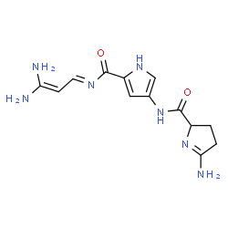 ChemSpider 2D Image | 4-{[(5-Amino-3,4-dihydro-2H-pyrrol-2-yl)carbonyl]amino}-N-[(1E)-3,3-diamino-2-propen-1-ylidene]-1H-pyrrole-2-carboxamide | C13H17N7O2