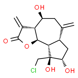 ChemSpider 2D Image | (3aR,4S,6aR,8S,9S,9aS,9bS)-9-(Chloromethyl)-4,8,9-trihydroxy-3,6-bis(methylene)decahydroazuleno[4,5-b]furan-2(3H)-one | C15H19ClO5