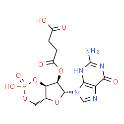 ChemSpider 2D Image | 4-{[(4aR,6R,7R,7aR)-6-(2-Amino-6-oxo-3,6-dihydro-9H-purin-9-yl)-2-hydroxy-2-oxidotetrahydro-4H-furo[3,2-d][1,3,2]dioxaphosphinin-7-yl]oxy}-4-oxobutanoic acid | C14H16N5O10P