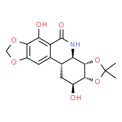 ChemSpider 2D Image | (3aS,3bR,10bR,12S,12aR)-6,12-Dihydroxy-2,2-dimethyl-3b,4,10b,11,12,12a-hexahydrobis[1,3]dioxolo[4,5-c:4',5'-j]phenanthridin-5(3aH)-one | C17H19NO7