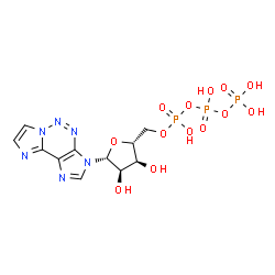 ChemSpider 2D Image | 3-[5-O-(Hydroxy{[hydroxy(phosphonooxy)phosphoryl]oxy}phosphoryl)-beta-D-ribofuranosyl]-3H-diimidazo[1,2-c:4',5'-e][1,2,3]triazine | C11H15N6O13P3