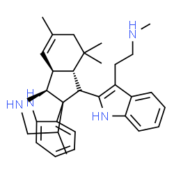 ChemSpider 2D Image | N-Methyl-2-{2-[(9R,10S,15R)-12,14,14,17-tetramethyl-8,19-diazapentacyclo[7.7.3.0~1,9~.0~2,7~.0~10,15~]nonadeca-2,4,6,11-tetraen-16-yl]-1H-indol-3-yl}ethanamine | C32H40N4