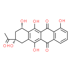 ChemSpider 2D Image | (8S,10S)-8-Acetyl-1,6,8,10,11-pentahydroxy-7,8,9,10-tetrahydro-5,12-tetracenedione | C20H16O8